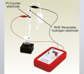 Aufbau Portabler Wasserstoffgenerator H2G1 mit der Reversiblen Wasserstoff Elektrode (RHE) in einer Messzelle
