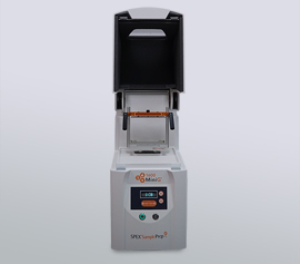 Zellaufschluss-Mühle SPEX SamplePrep 1600 MiniG® mit offenem Deckel, Ansicht der Probenhalteklammer