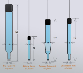 Husky (nicht erhältlich; 16mm), Skinny (5mm), NS14 (nicht erhältlich) und Universal (9mm) – Referenzelektroden-Typen